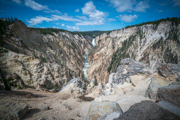 lower falls of the yellowstone national park from artist point, wyoming, usa