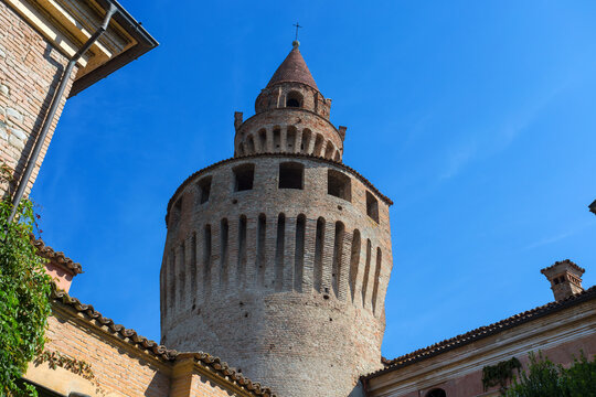 The tower of Rivalta castle in Rivalta Trebbia town, Piacenza province, Emilia Romagna, Italy