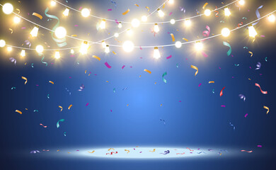 Christmas bright, beautiful lights, design elements. Glowing lights for design of Xmas greeting cards. Garlands, light Christmas decorations.