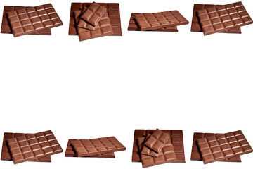 Milk chocolate tablets isolated. White background