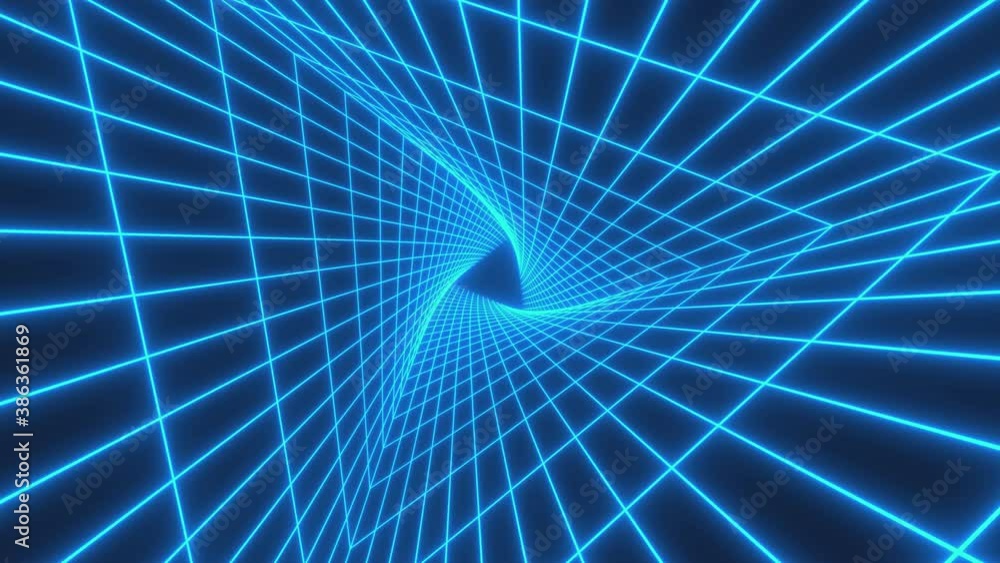 Poster looped animation. abstract background. moving through hyperspace with bright grid in blue color. mod