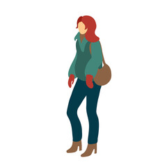 Young tall woman standing, waiting. People outdoors isolated on white background. Flat cartoon people vector illustration 