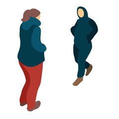 Woman walking towards standing woman. People outdoors isolated on white background. Flat cartoon people vector illustration 