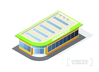 Isometric High Quality City Mall with Shadows on White Background . Isolated Vector Elements