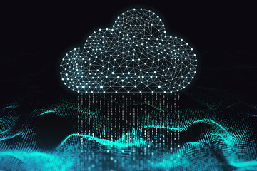 Creative glowing polygonal binary code cloud raining