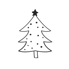 Christmas tree icon. Hand Drown. Isolated on white background. Vector illustration
