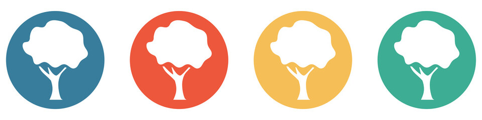 Bunter Banner mit 4 Buttons: Baum als Zeichen für Wald, Park oder Natur