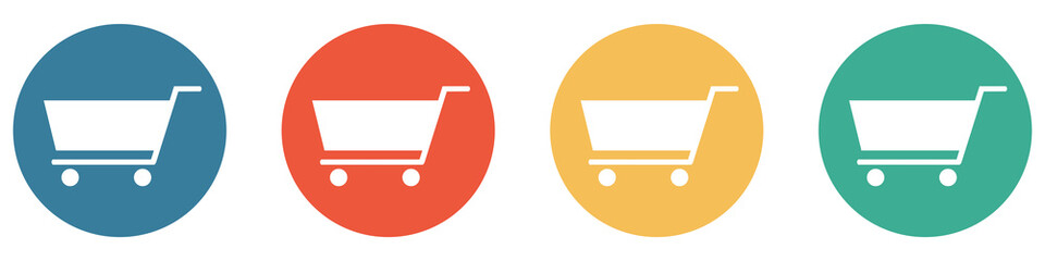 Bunter Banner mit 4 Buttons: Einkaufswagen, Shop, Onlineshop oder Supermarkt