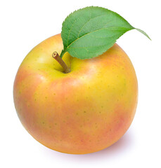 Fototapeta na wymiar Yellow apple fruit isolated on white Background, Toki apple fruit with leaf isolated on white With clipping path.