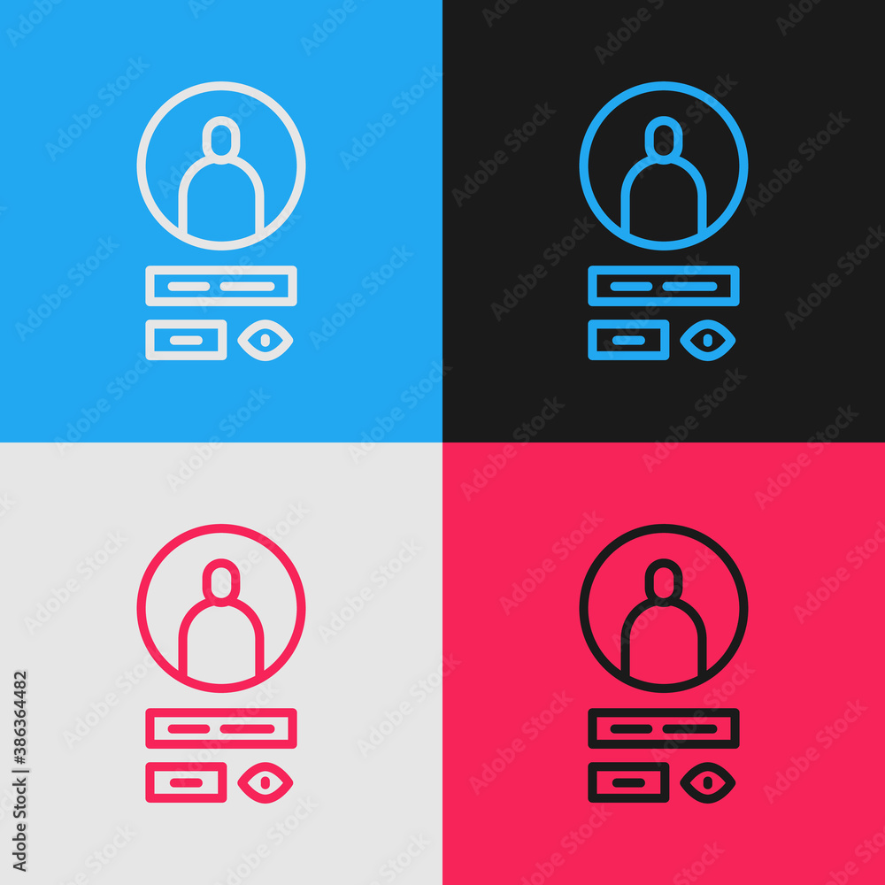 Poster pop art line create account screen icon isolated on color background. vector illustration.