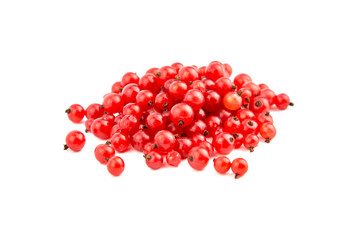 Red currant berries heap isolated on white background