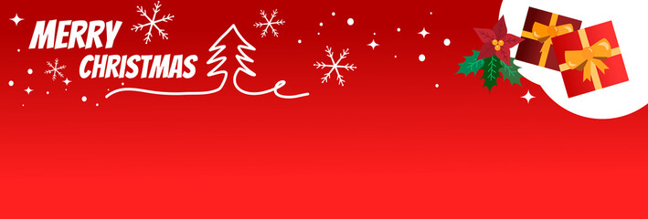 Red background Christmas banner with snowflake