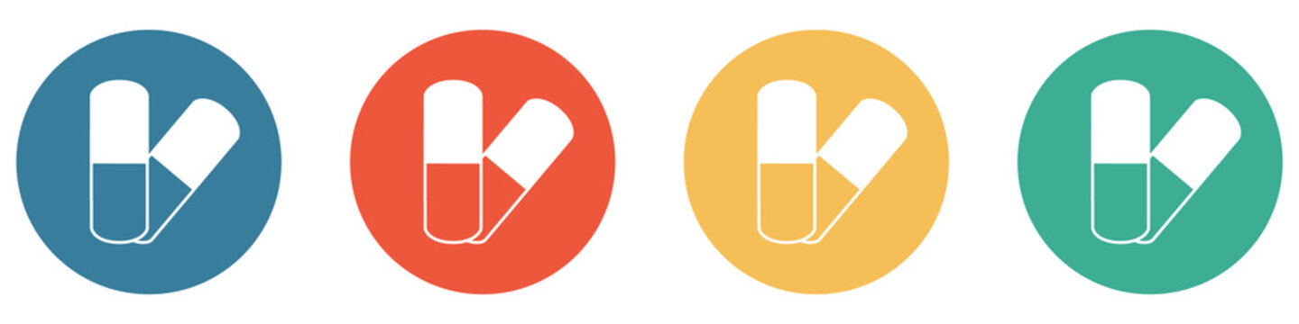 Bunter Banner mit 4 Buttons: Tabletten, Pillen, Doping oder Arznei