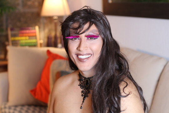 Beautiful drag queen performer smiling  