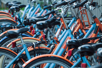 Red and blue bikes abstract image outdoor