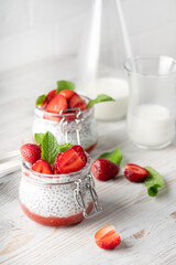 Breakfast pudding with Chia seeds and strawberries
