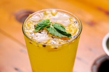 yellow and fresh passion fruit soda