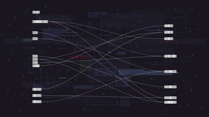 Cyberspace coding and programming virtual communications and data exchange, vector background, abstract matrix space with digits