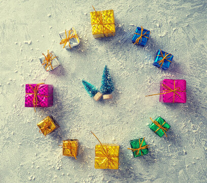 watch of gift boxes concept of Christmas