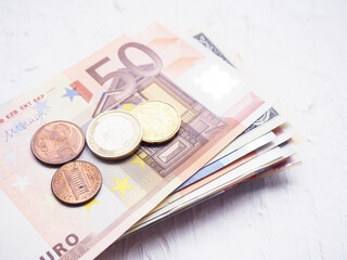 stack of Euro money on a white background, coins cents. The concept of Finance and business