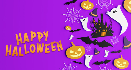 Halloween paper decoration collection on a background - 3d rendering