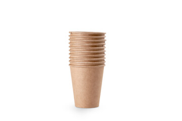 Stack of craft paper to to cups for coffee. Eco friendly take away cup