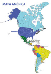 America mapa, estados y provincias © luciernaga_azul