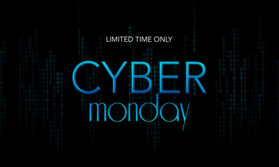 Cyber Monday banner. Big sale digital neon web poster