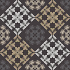 Geometric shapes from points. Digital ornament. Halftone. Seamless pattern. Vector illustration for web design or print.