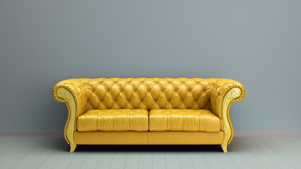 simple room interior render yellow color presentation with white leather sofa  3d render image