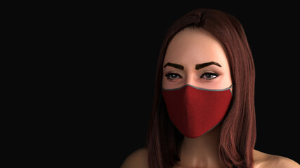 disease danger concept girl in mask on black background with place for text 3d render image