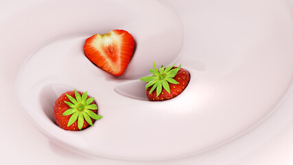 Strawberry float in a yogurt Presentation of dairy products flavored 3d render image