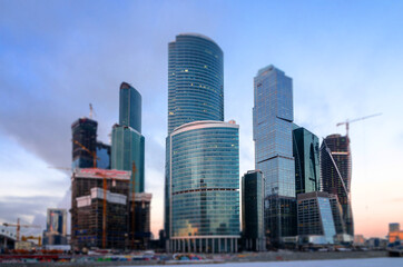 Fototapeta na wymiar Evening view of the Moscow river and Moscow-city business center.