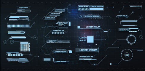 Fototapeta na wymiar Futuristic Callouts titles in HUD style. Template Callout bar labels box digital style. Futuristic User Interface boxes layout template. Box bars and modern digital info boxes layout templates vector