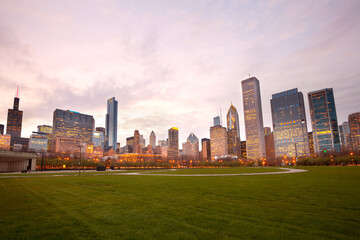 Fototapeta na wymiar Skyline of Chicago at sunset, USA