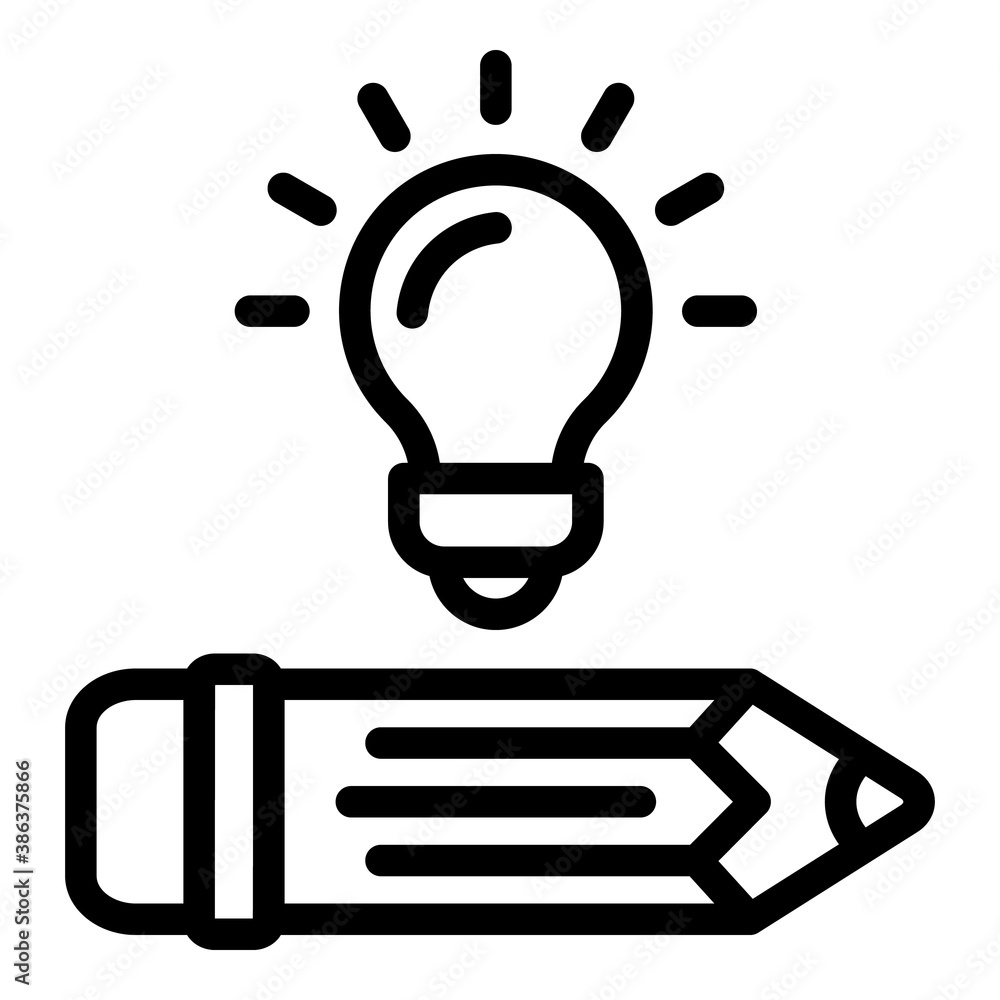 Poster idea and pencil icon. outline idea and pencil vector icon for web design isolated on white backgroun