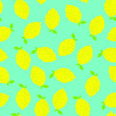 Seamless vector yellow lemons pattern. 10 eps citrus vitamin background for design, fabric, textile, cover, web and wrapping.