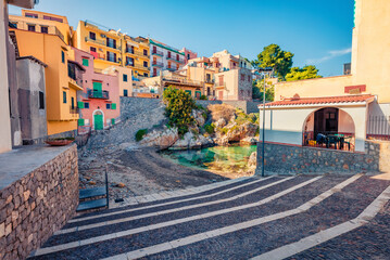 Fototapeta na wymiar Stunning spring cityscape of Sant' Elia village. Bright morning scene of Sicily countryside, Palermo city location, Italy, Europe. Traveling concept background.
