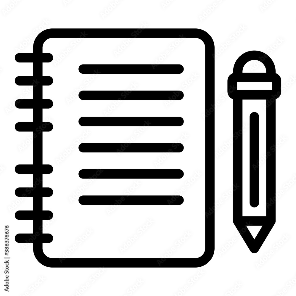 Poster notebook and pencil icon. outline notebook and pencil vector icon for web design isolated on white b