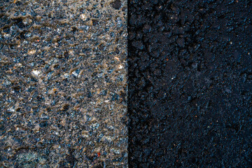 Junction point between old and new asphalt on a road.