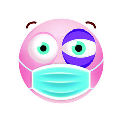 Cute Pink Emoticon with Cartoon Style with Medical Facial Mask on White Background . Isolated Vector Illustration 