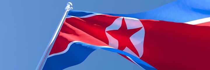 3D rendering of the national flag of North Korea waving in the wind