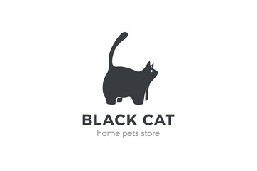 Black Cat Logo design silhouette vector template. Home pets clinic shop Logotype concept icon
