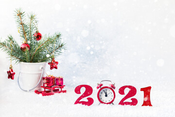 Happy New Year 2021. Holiday card, Christmas carnival invitation.