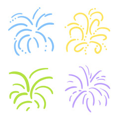 Fototapeta na wymiar Explosions. Set of fireworks on white. Colorful illustration