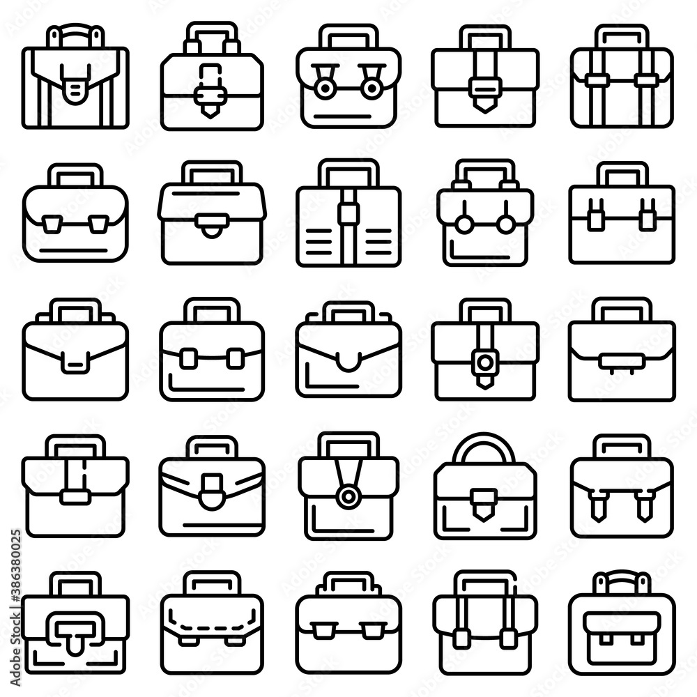 Poster briefcase icons set. outline set of briefcase vector icons for web design isolated on white backgrou