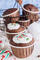 Chocolate Christmas cupcake with colored sugar topping