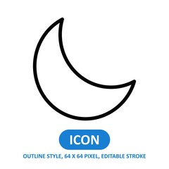Fototapeta na wymiar moon line style vector icon on white background. Weather vector illustration. Editable Stroke. 64 x 64 pixels. Simple modern design.