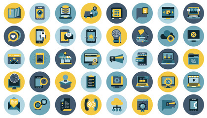 Business, management, finances and technology icon set for website and mobile applications. Flat vector illustration