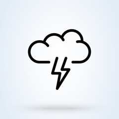 thunder storm line icon or logo. Cloud lightning concept. clouds above it vector linear illustration.